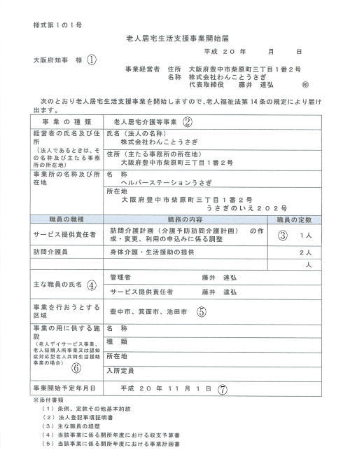 老人居宅生活支援事業開始届 サンプル